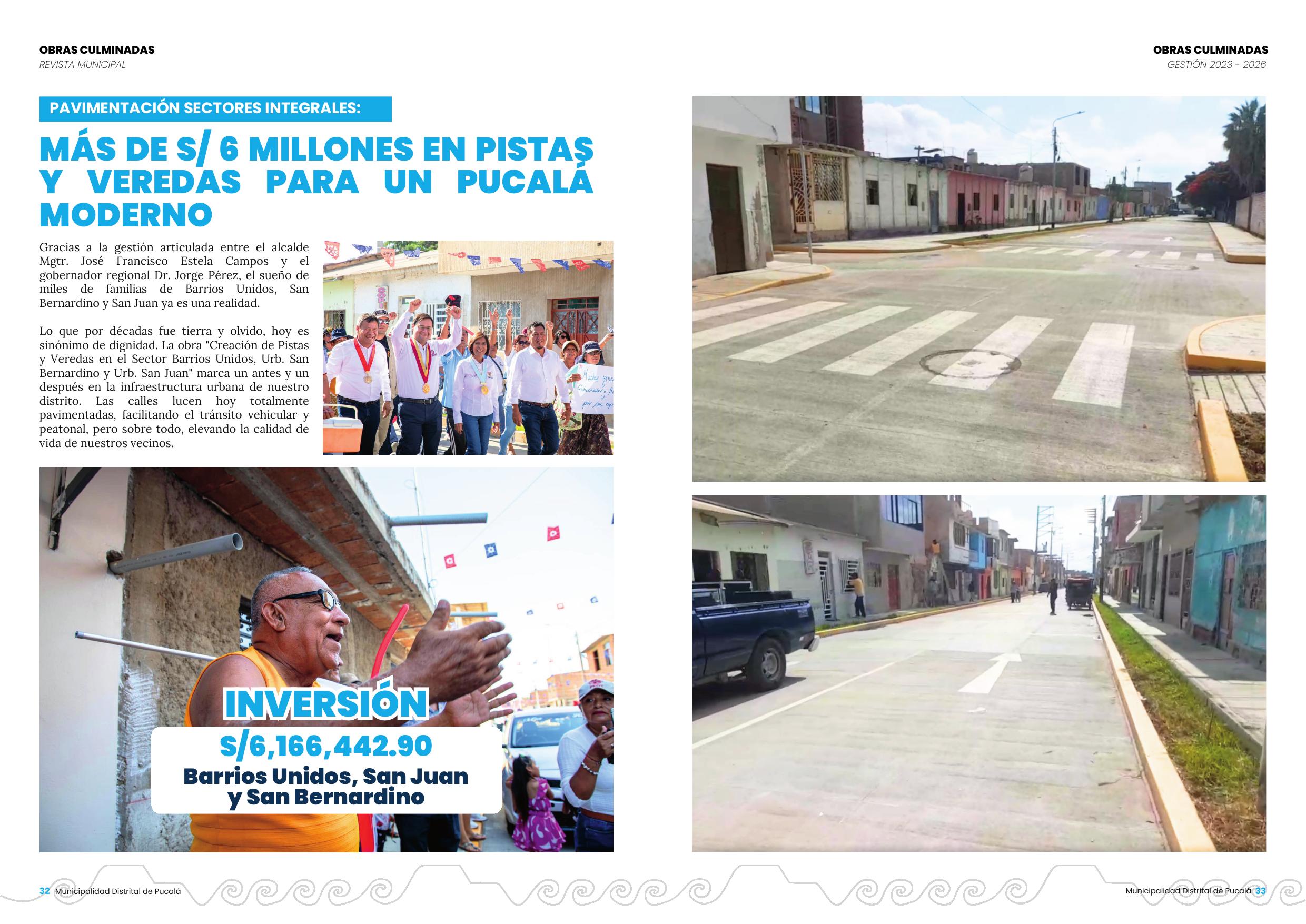 Pistas y veredas en Barrios Unidos, San Juan y San Bernardino